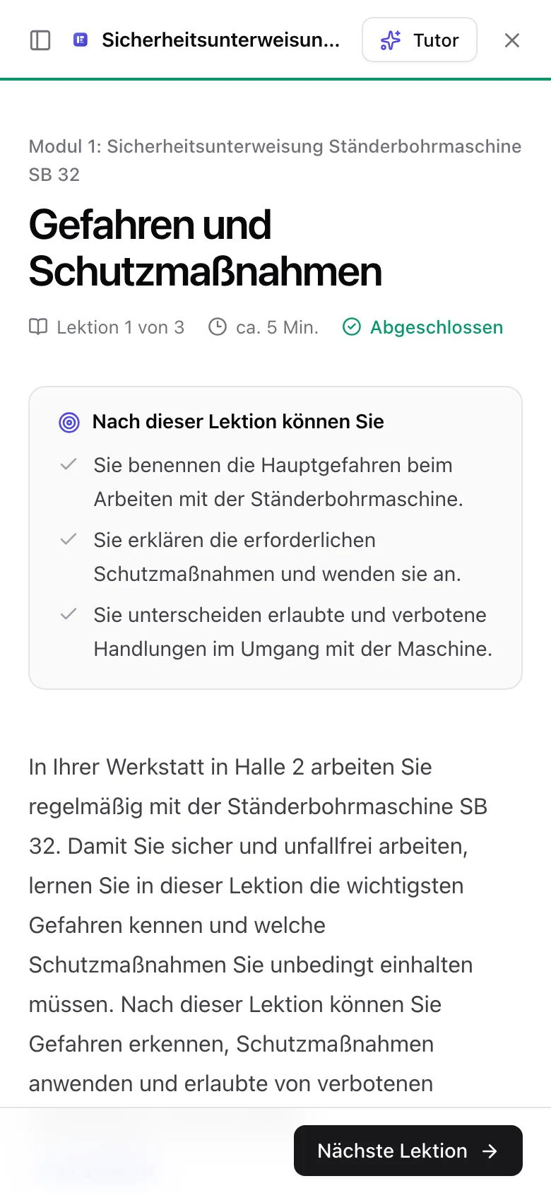 Dieselbe Lektion auf dem Smartphone